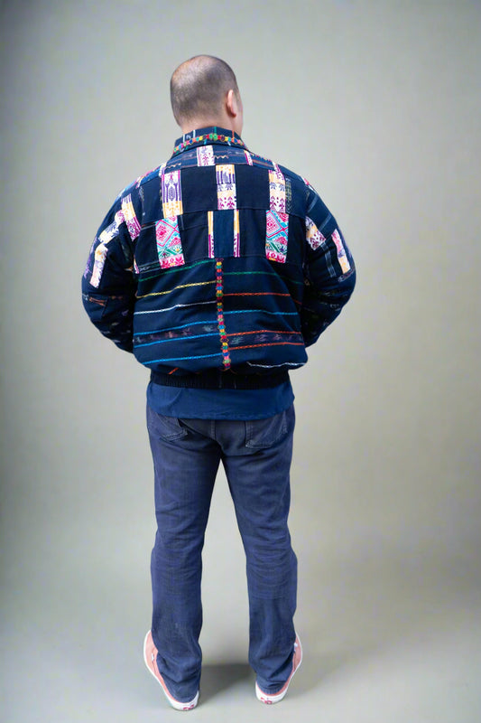 Mayan Jacket – Handwoven Huipil Panels upsycled corte indigo