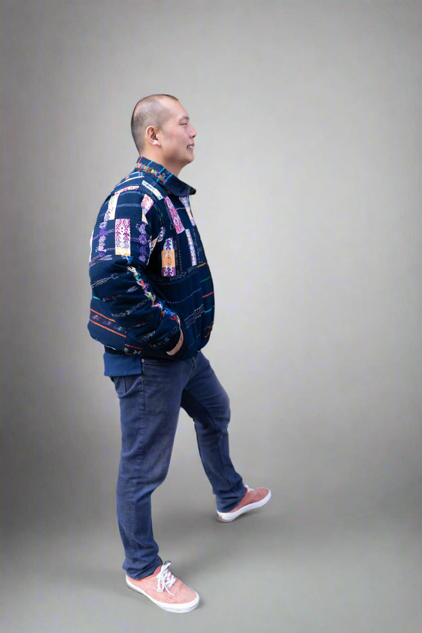 Mayan Jacket – Handwoven Huipil Panels upsycled corte indigo