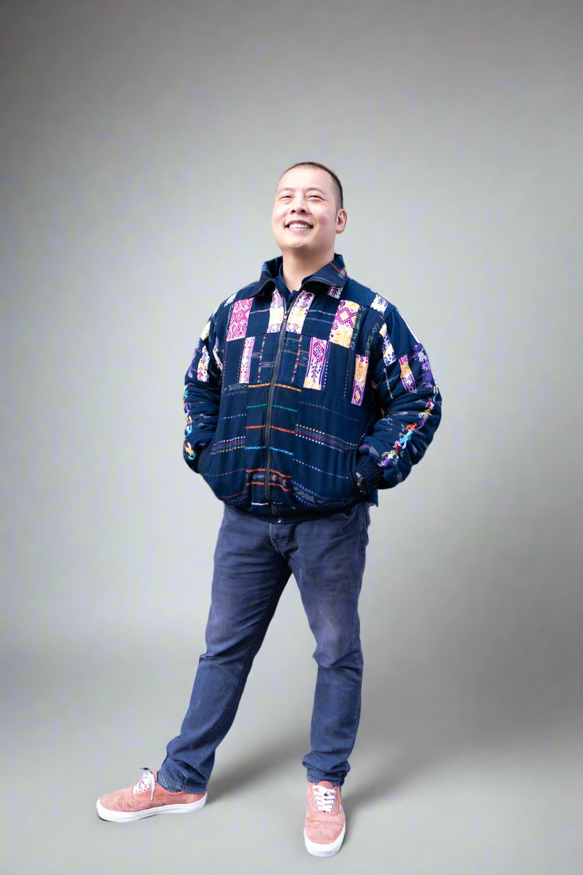 Mayan Jacket – Handwoven Huipil Panels upsycled corte indigo