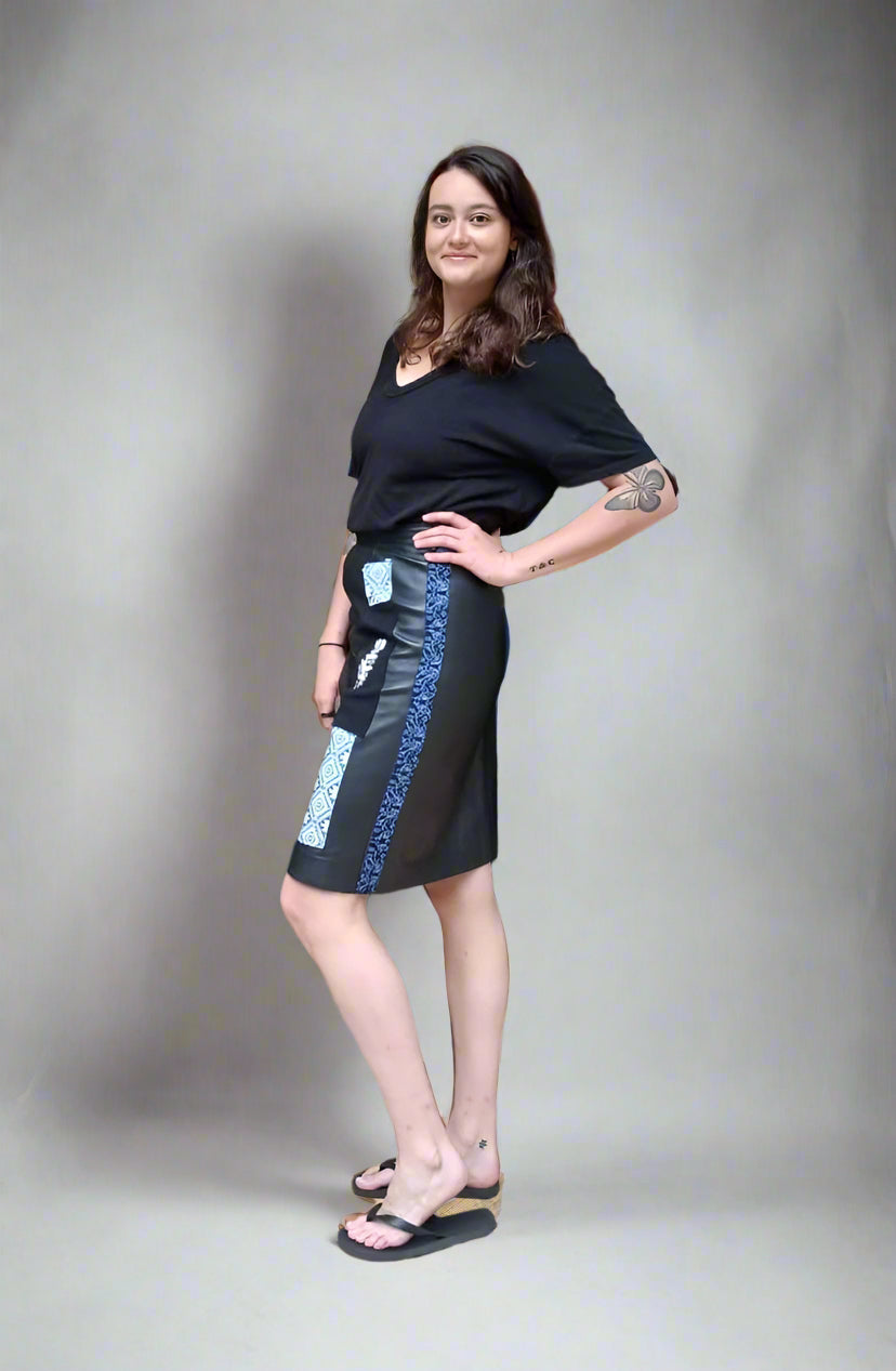 Premium Leather Skirt with Mayan Textile Detaile