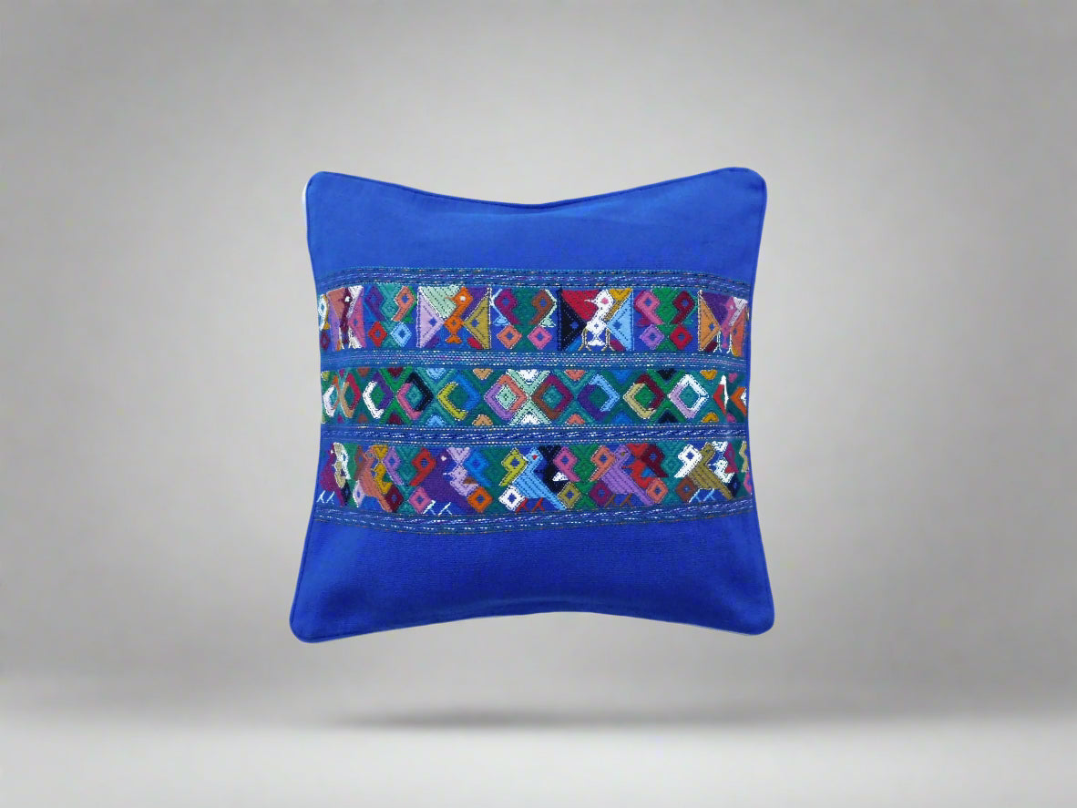 Blue Embroidered Mayan Pattern Pillows