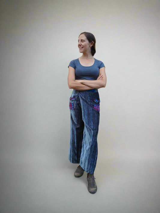 Iridescent Pants with Mayan Textile Details