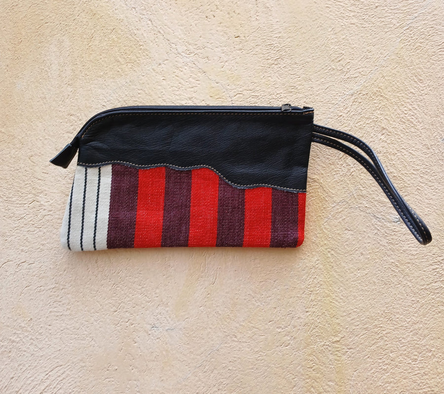 Upcycled Striped Leather Clutch