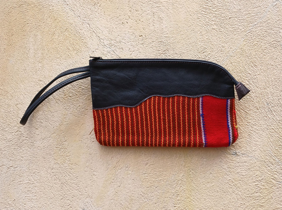 Upcycled Striped Leather Clutch