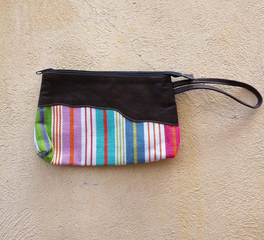 Upcycled Striped Leather Clutch