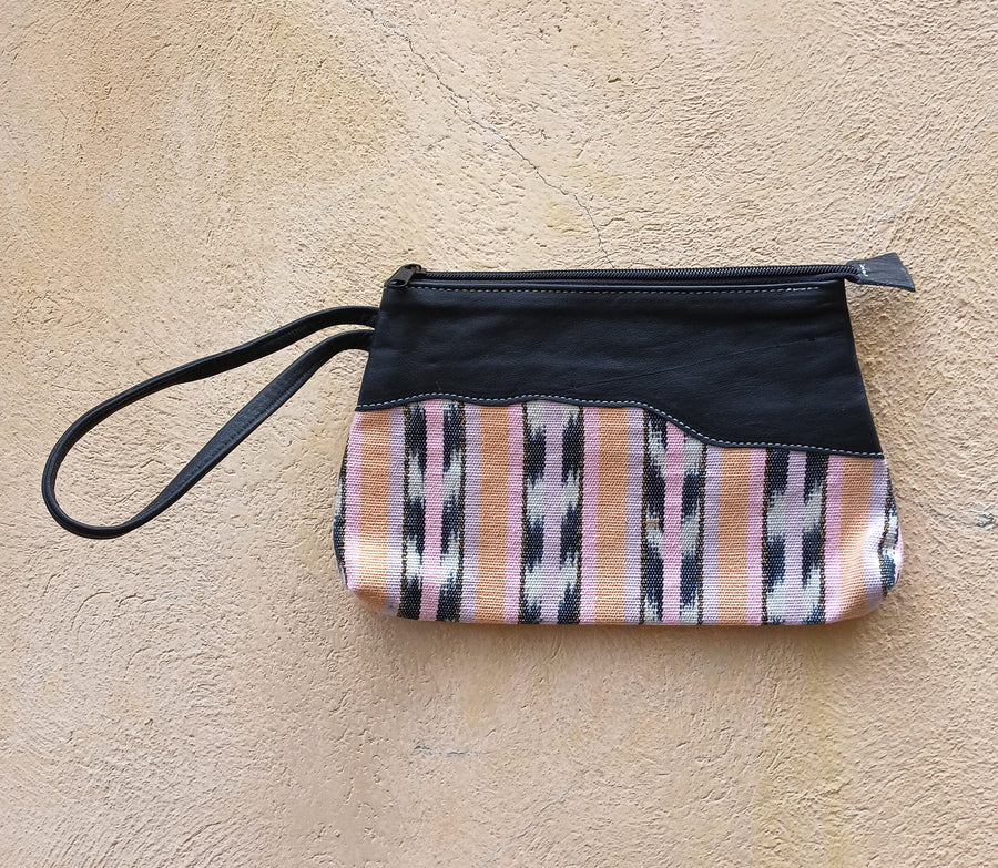 Upcycled Striped Leather Clutch