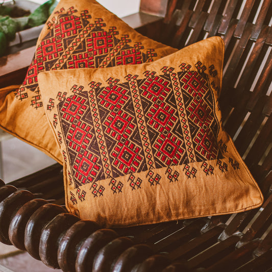 Handwoven Cushion Cover – Mayan Flowers and Birds Embroidery