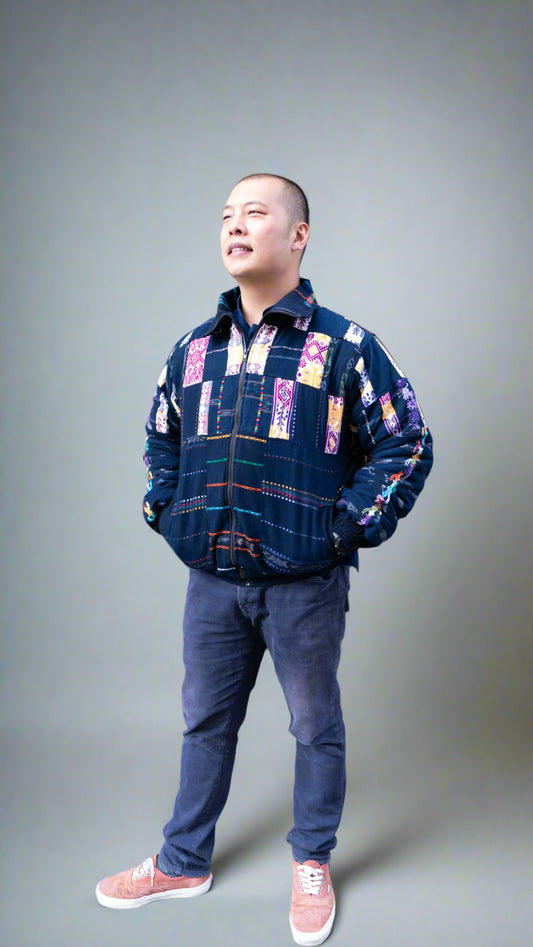 Mayan Jacket – Handwoven Huipil Panels upsycled corte indigo