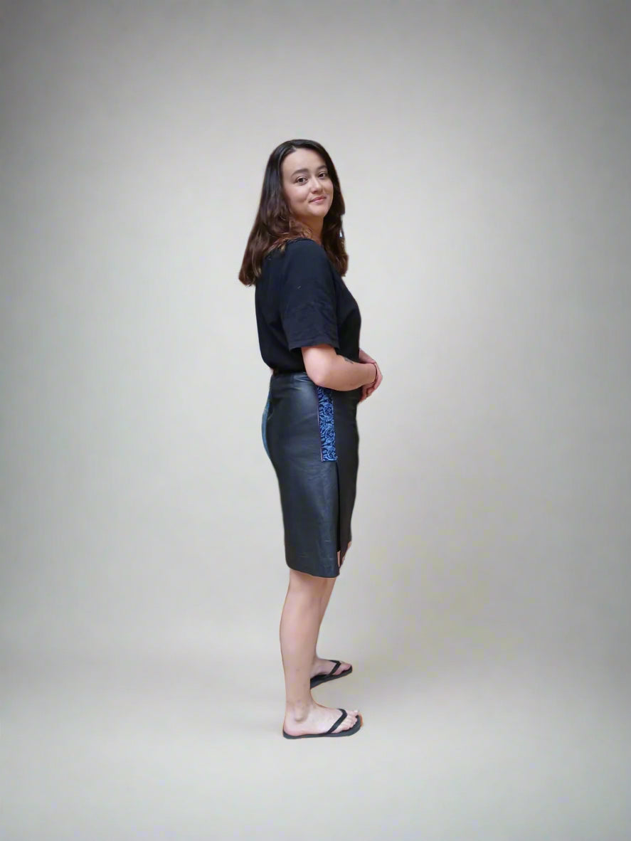 Premium Leather Skirt with Mayan Textile Detaile