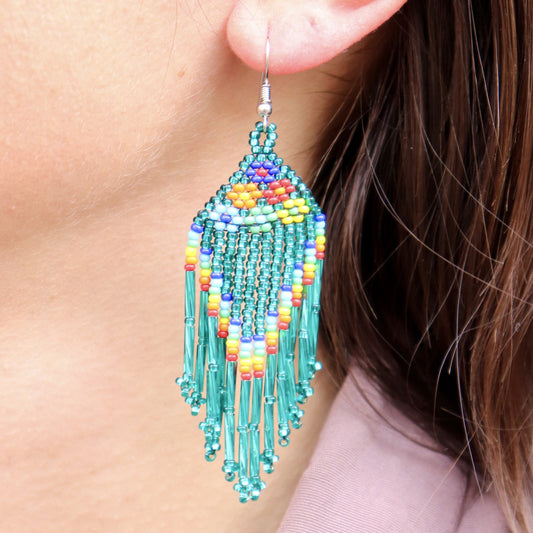 Beaded Earrings - Flowers Raindrops