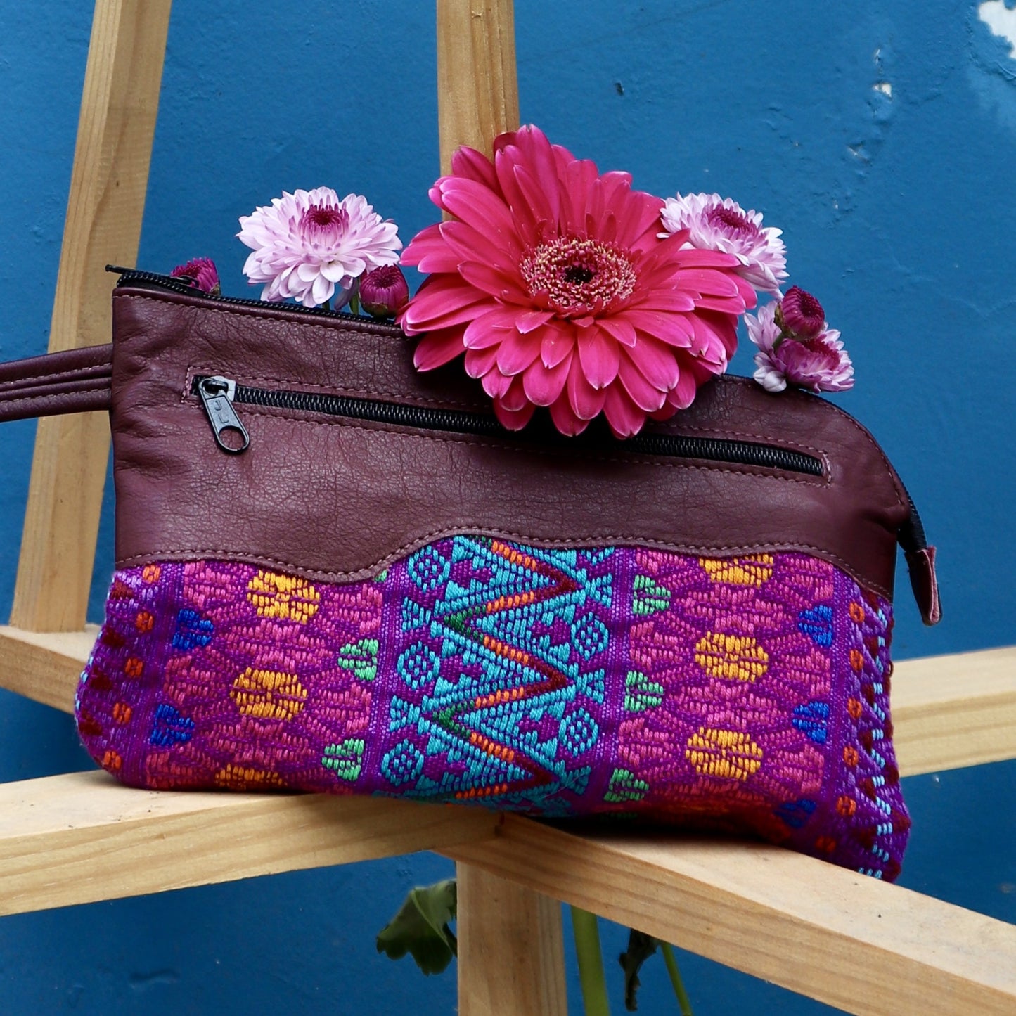Cartera de cuero - Huipil con dos bolsillos