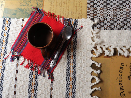 Handwoven Jaspe minimalist coaster with Colorful Edges
