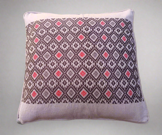 Cocoa Handwoven Mayan Cushion Cover – Embroidered Cotton Pillowcase (16 x 16 in)