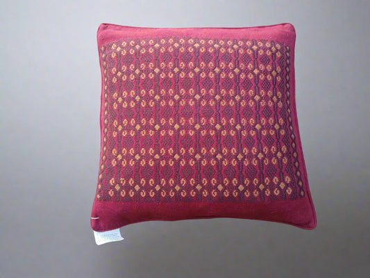 Burgundy Handwoven Mayan Cushion Cover – Embroidered Cotton Pillowcase (16 x 16 in)