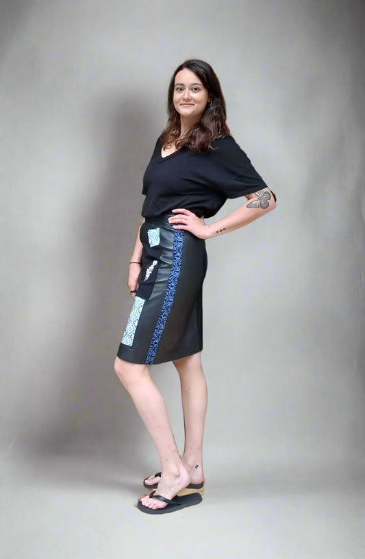 Premium Leather Skirt with Mayan Textile Detaile