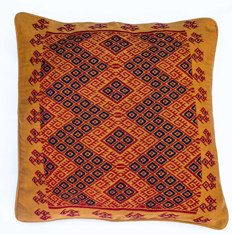 Mustard and Blue Diamond Cushion Cover