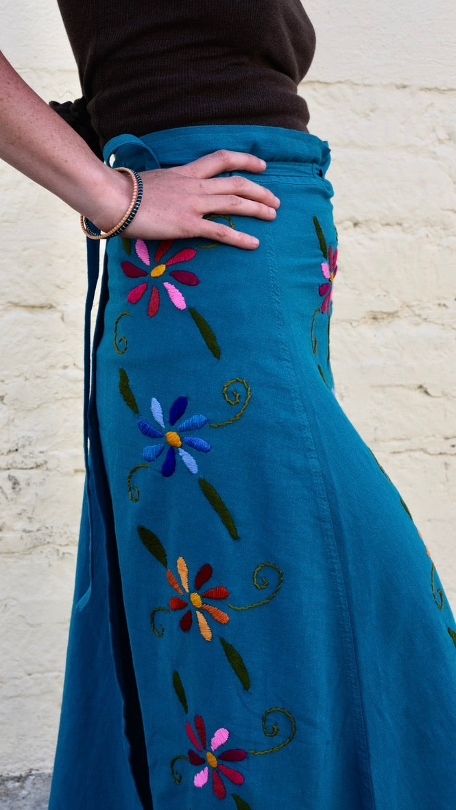 Embroidered Wrap Skirt