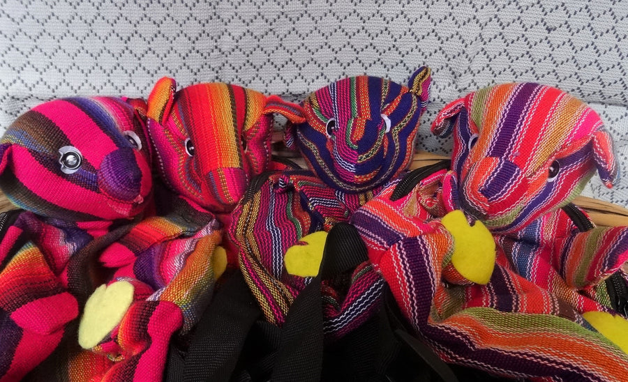 Trama Textiles - Guatemalan Textiles and Crafts - Almaya fund kids backpack - Cuddly Bear