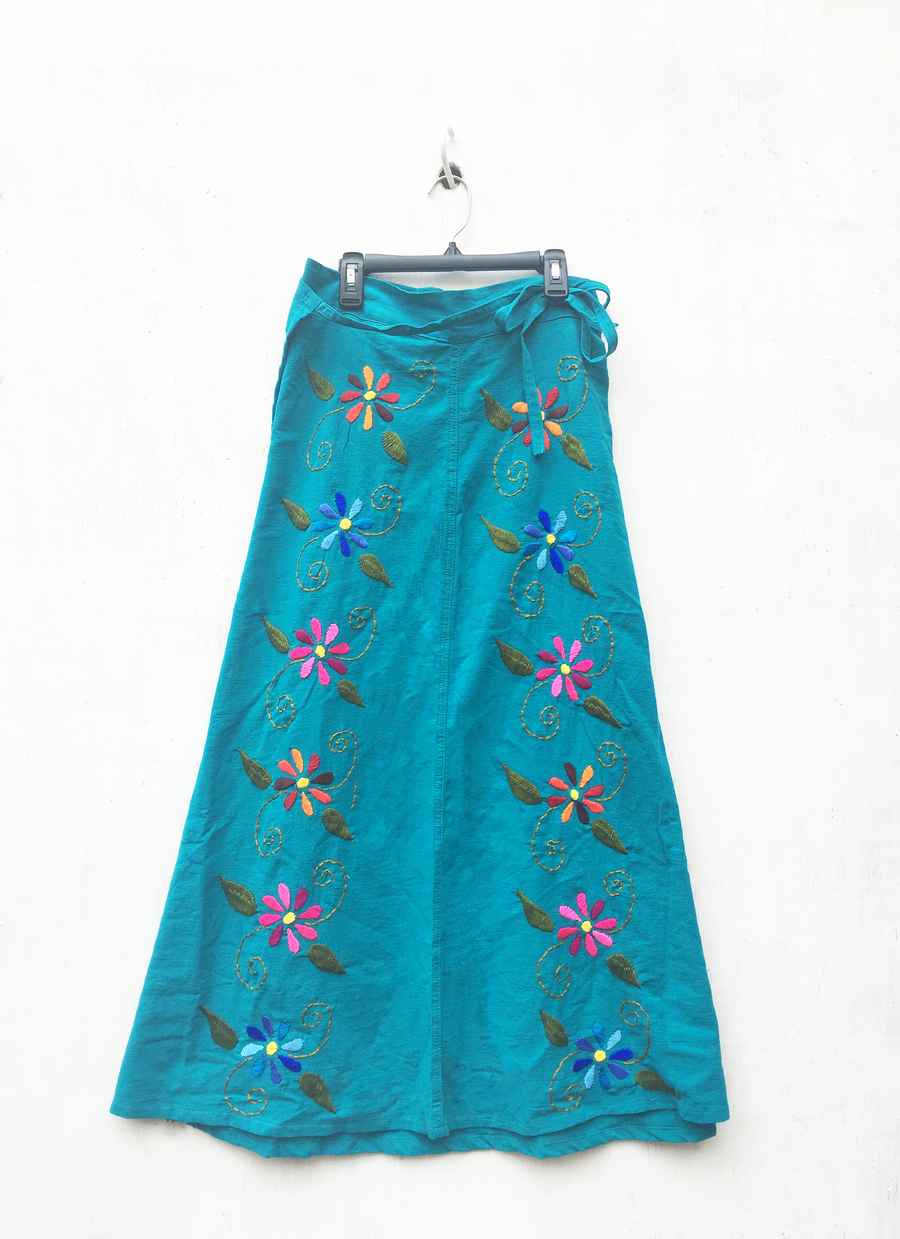 Trama Textiles - Embroidered wrap skirt - Tropical foliage